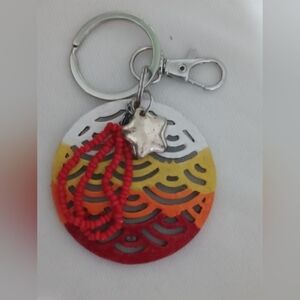 Hand Crafted Red and Orange Key Holder with Intricate Design